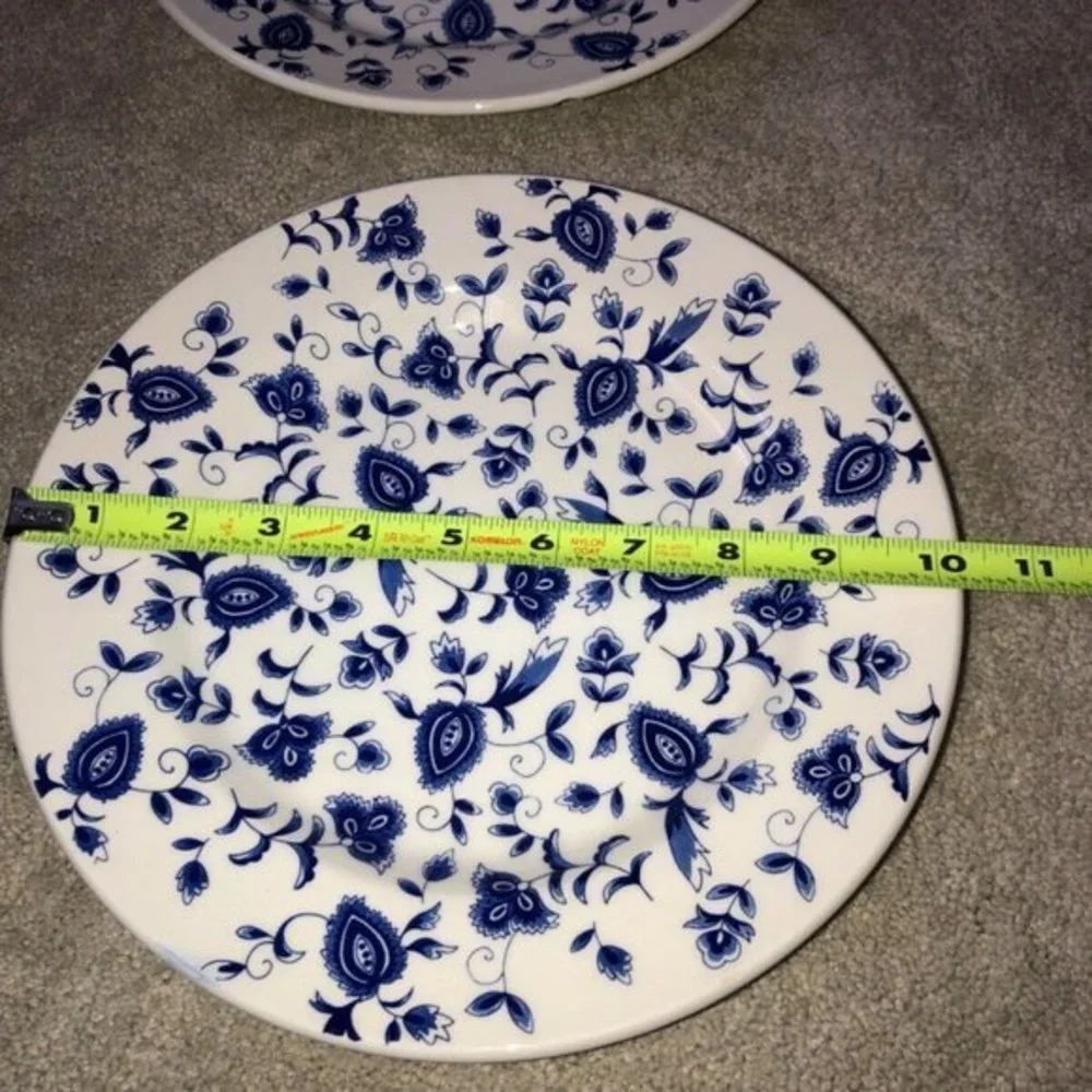 Pier 1 Imports Eliza Earthware Dinner Plate Set‎ (2) blue white